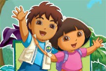 Dora y Diego en la playa