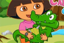 Dora cuida de su cocodrilo